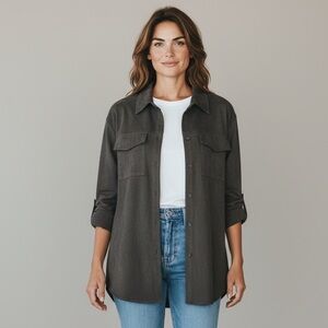 Truth By Republic Women's Black Faux Suede Collared Snap Up Shacket Size S